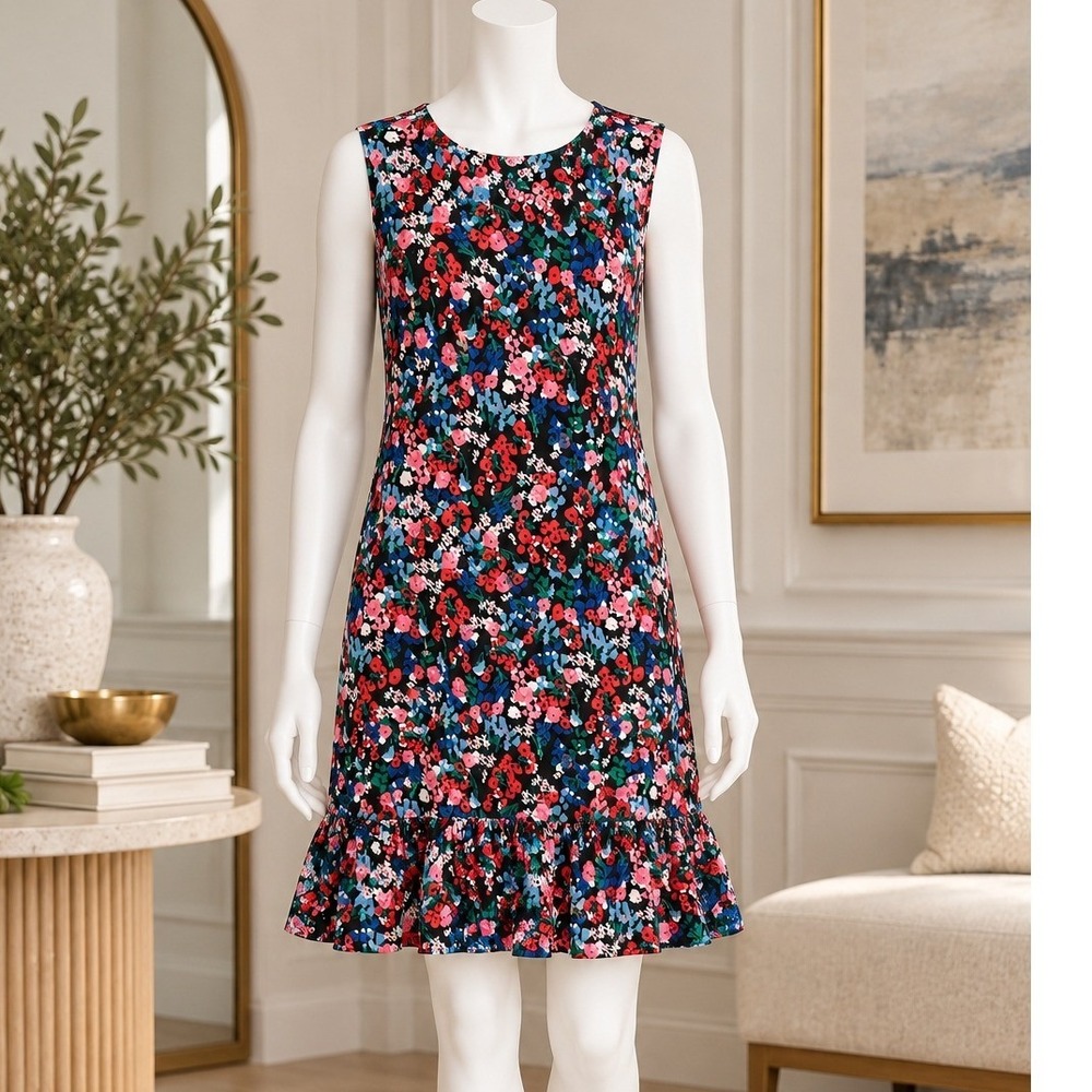 Tommy Hilfiger Women Dress Floral Ruffle Hem Sleeveless Multi-Color Size 16